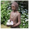 Staand Boeddha tuinbeeld met kom rustiek_4