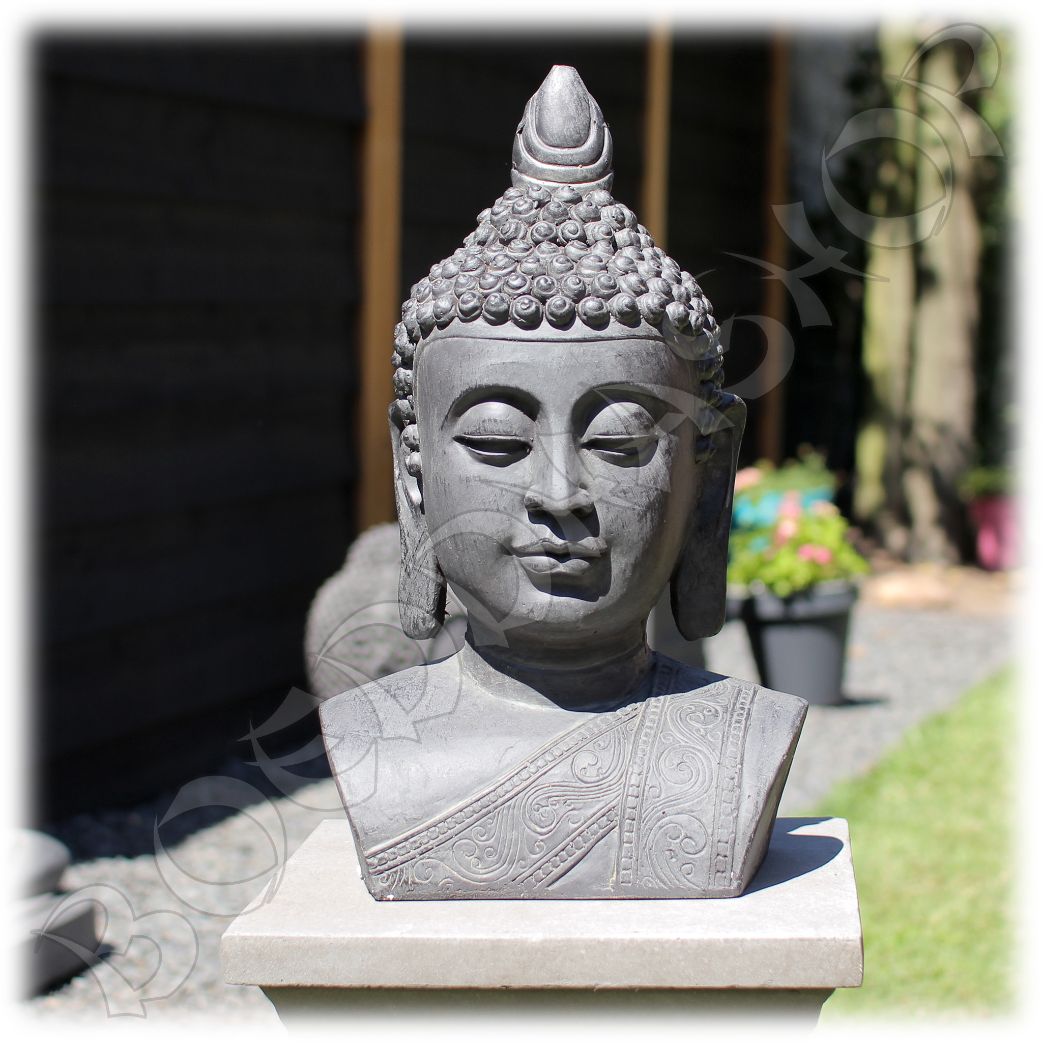Tuinbeeld Boeddha buste M donker