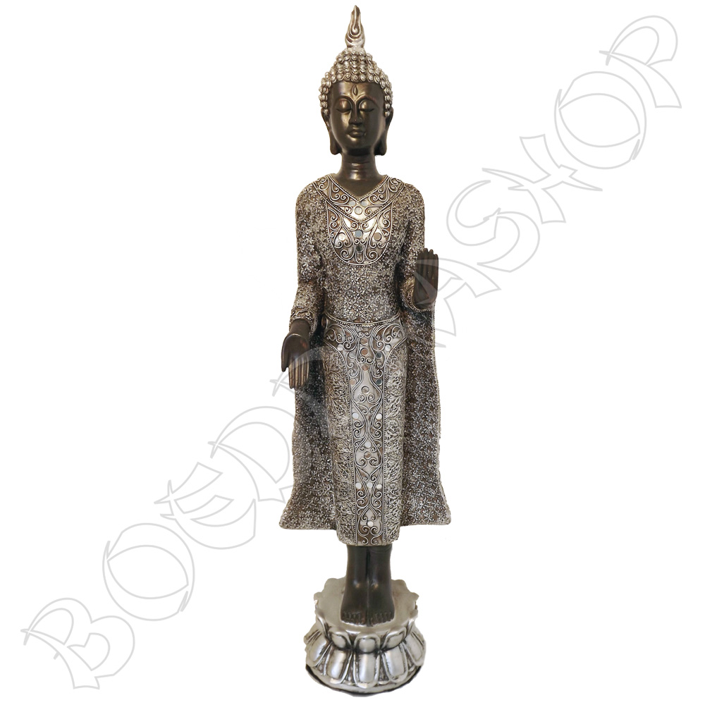 Staande Thaise Boeddha zwart/zilver