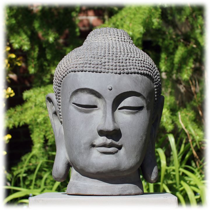 Tuinbeeld Japans Boeddha hoofd M donker