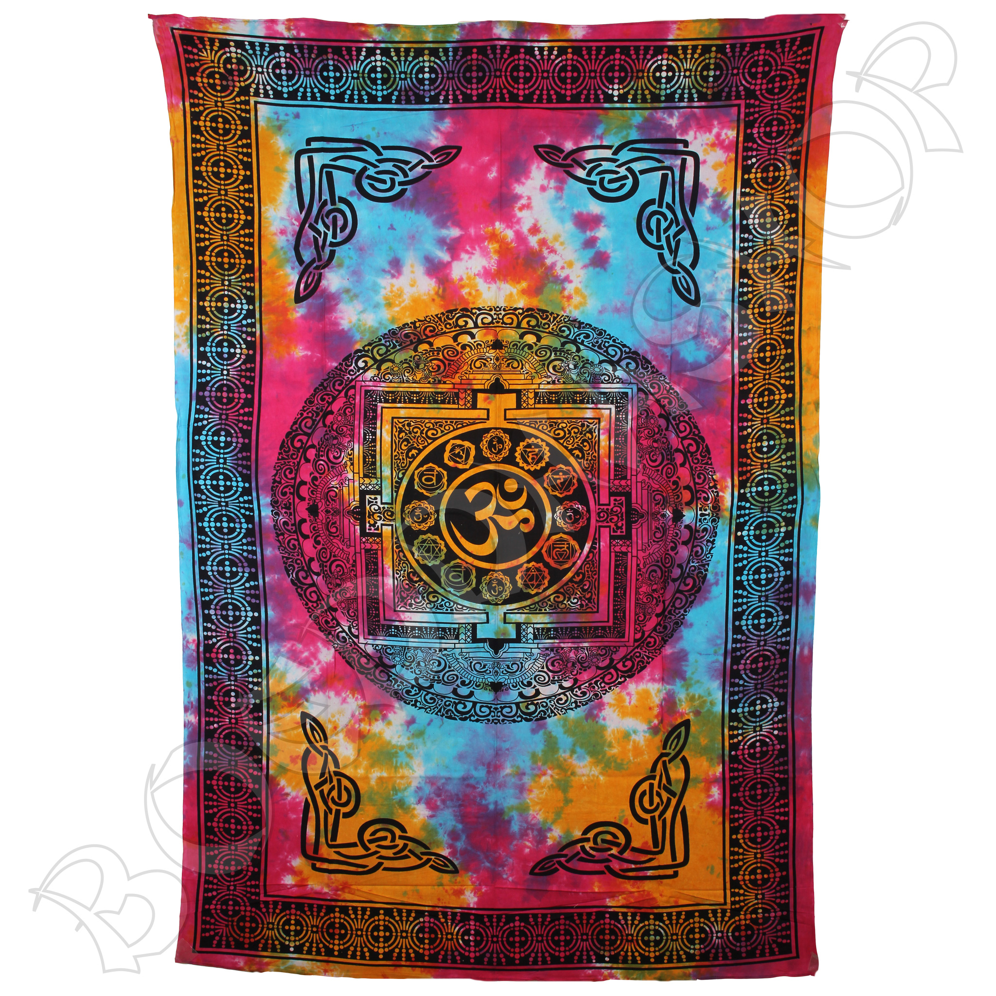 Wanddoek mandala en Om,  Tie-Dye XL