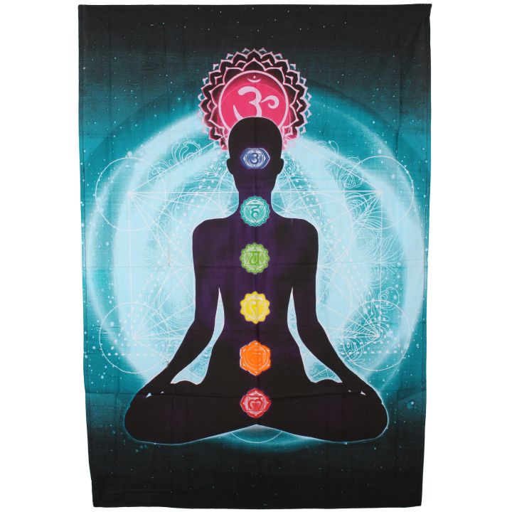 Wanddoek 7 Chakra Boeddha blauw