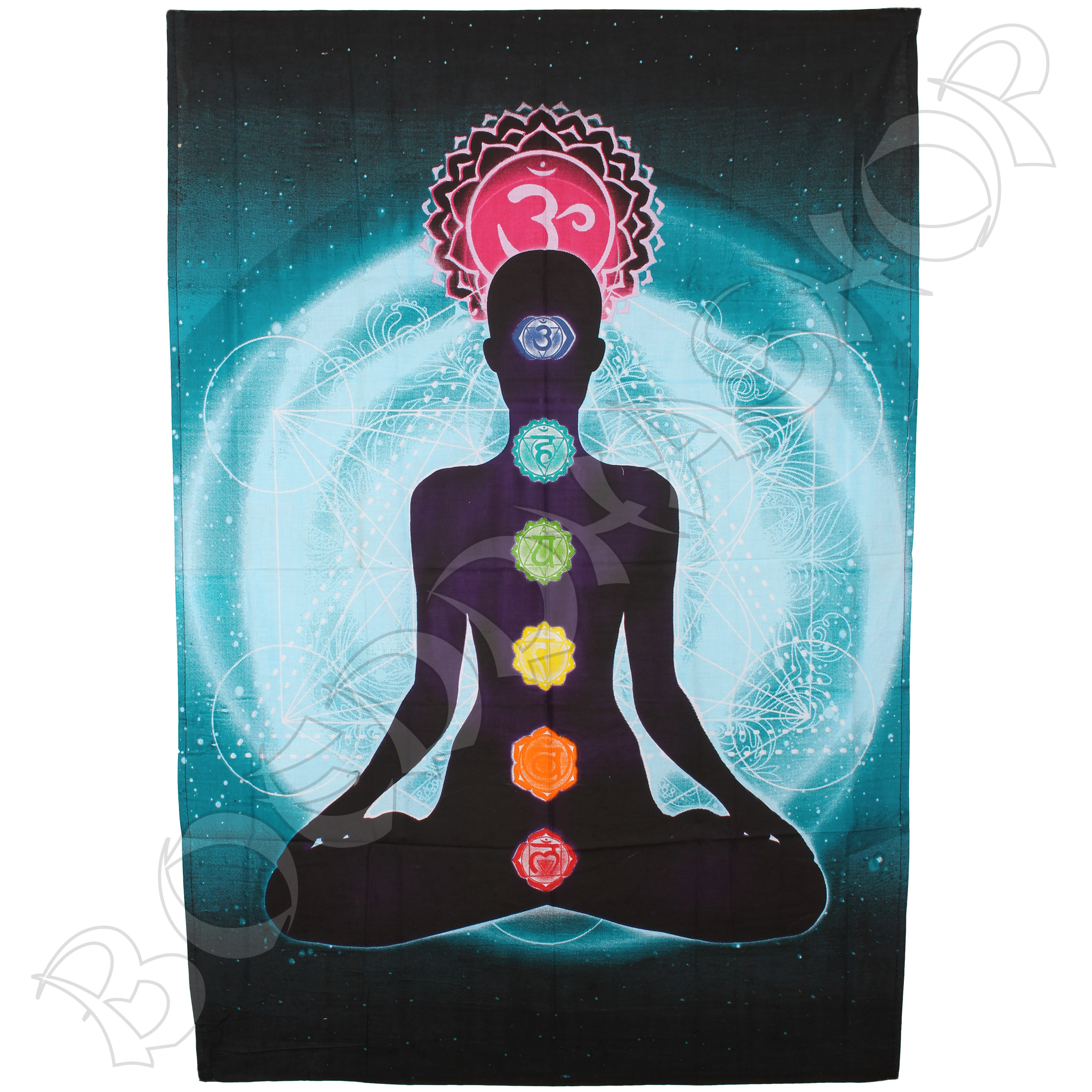 Wanddoek 7 Chakra Boeddha blauw