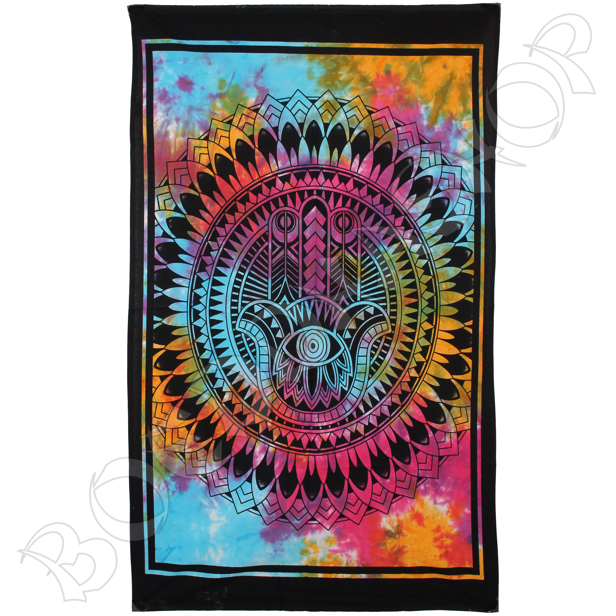 Wanddoek Hamsa, Hand van Fatima, Tie-Dye