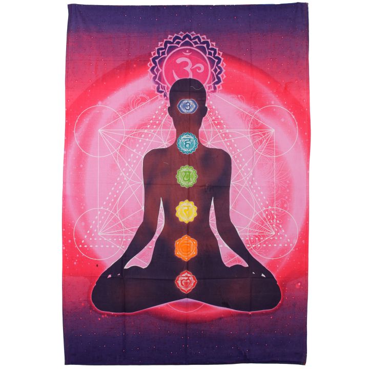 Wanddoek 7 Chakra Boeddha roze