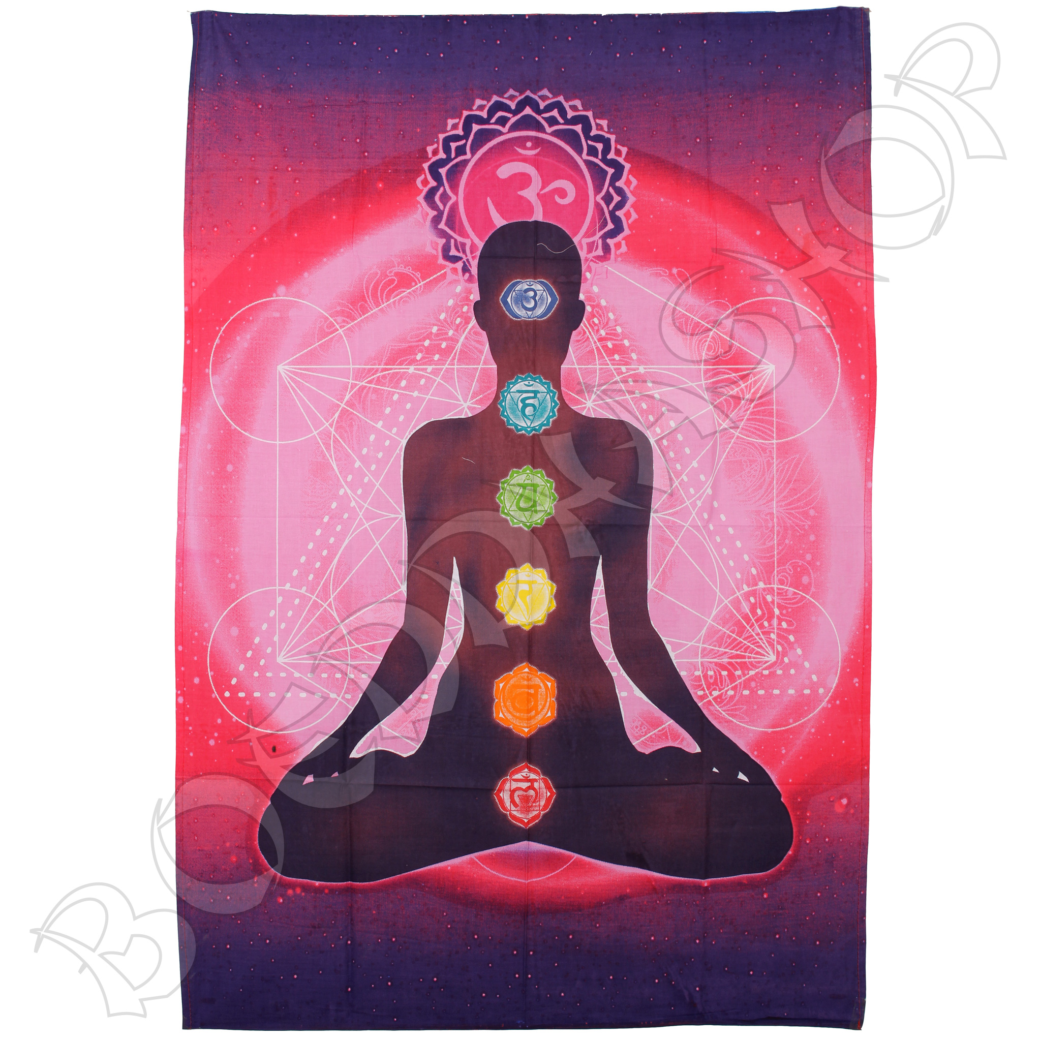 Wanddoek 7 Chakra Boeddha roze