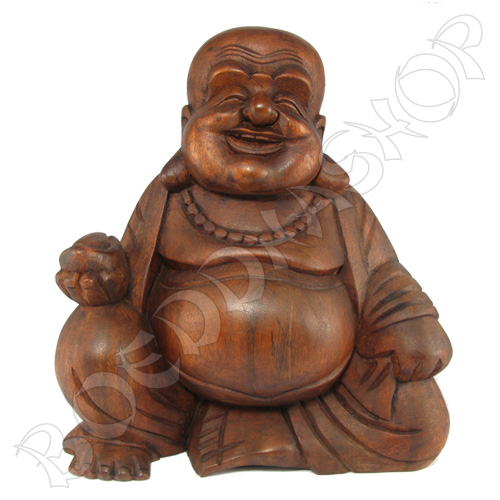 Middelgroot houten Happy Boeddha