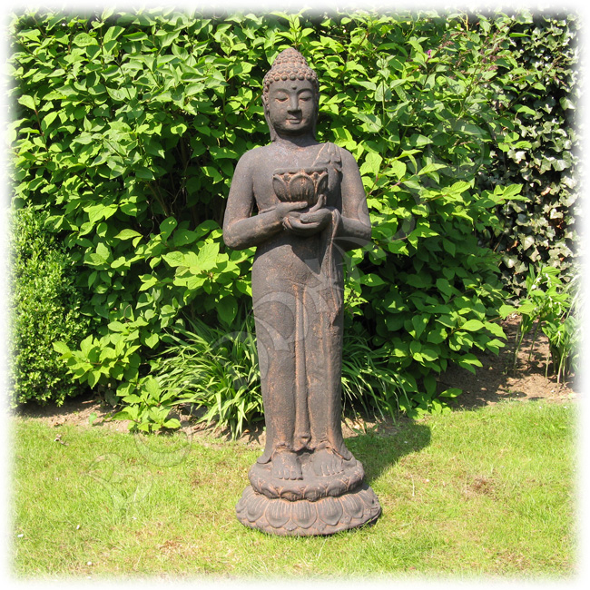 Tuinbeeld Boeddha staand met kom