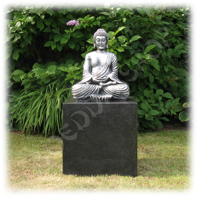 Tuinbeeld Boeddha meditatie zilver