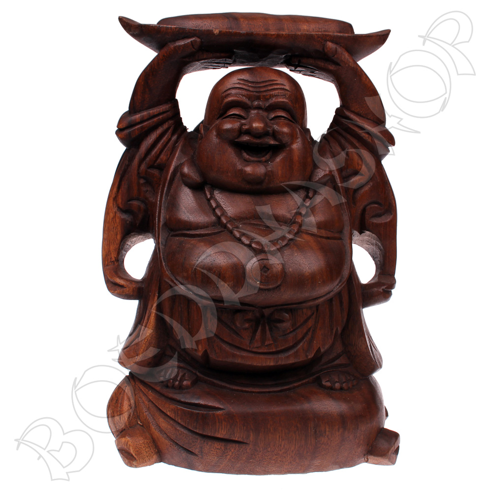 overhead kampioen legering Houten Happy Boeddha met goudklomp | Boeddhashop