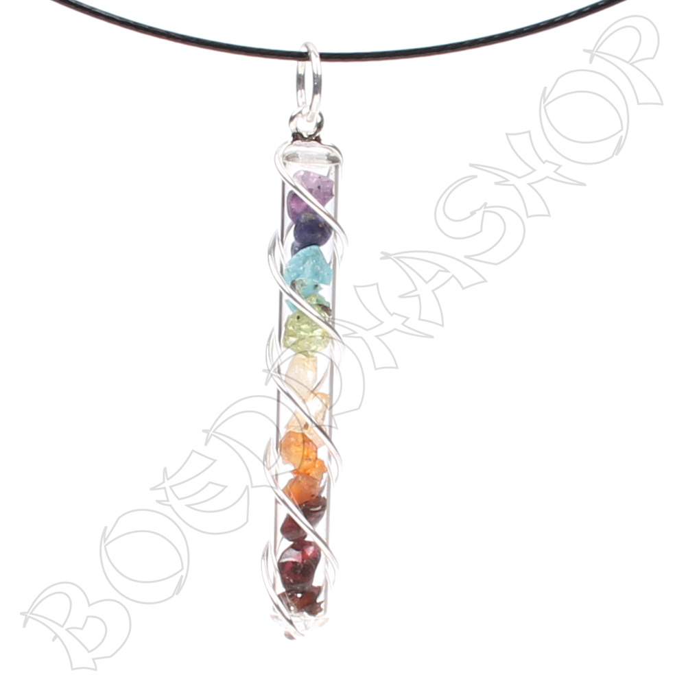 Chakra ketting zilver met edelstenen in glasbuis