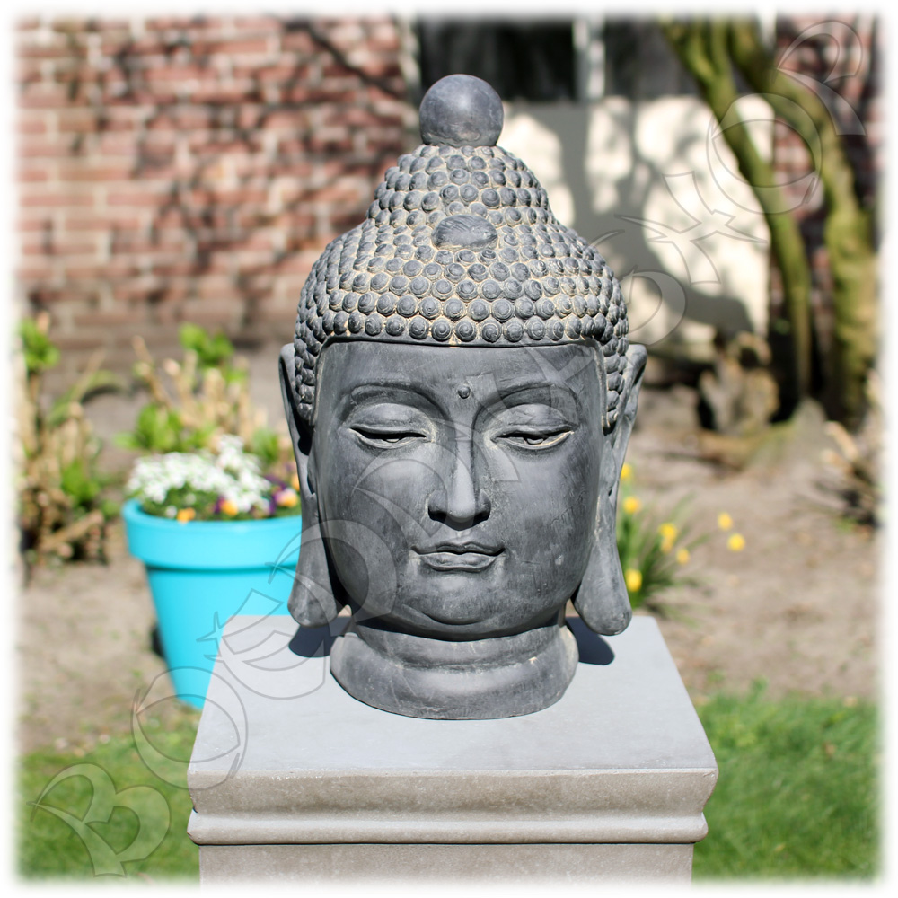 Tuinbeeld Boeddha hoofd clayfibre M donker