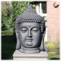 Tuinbeeld Boeddha hoofd clayfibre groot donker