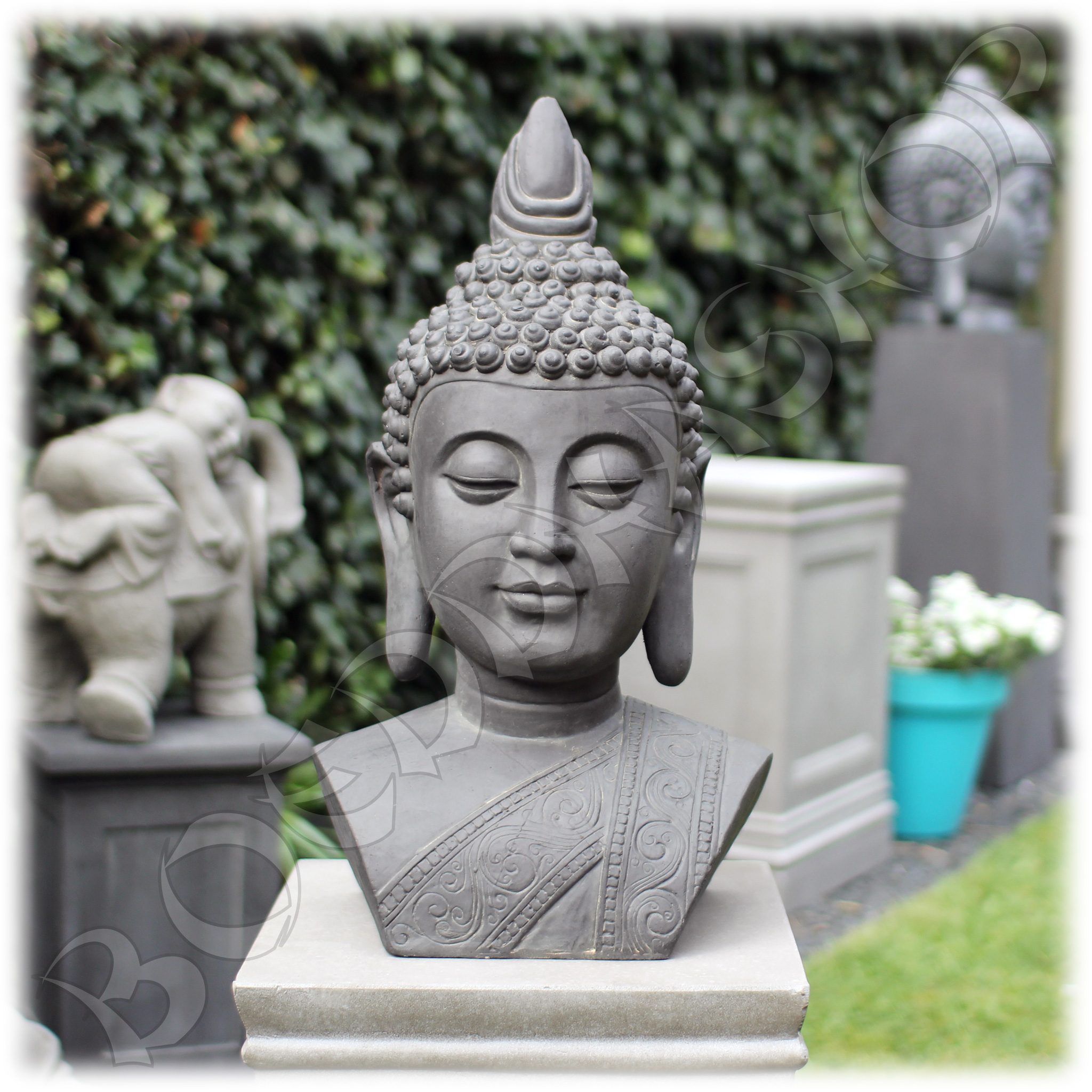 Tuinbeeld Boeddha buste L donker